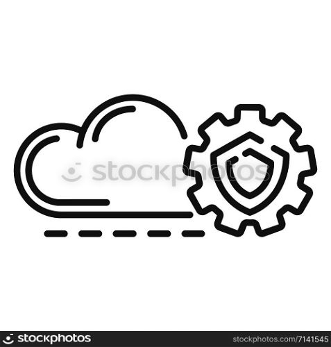 Cloud gear secured icon. Outline cloud gear secured vector icon for web design isolated on white background. Cloud gear secured icon, outline style