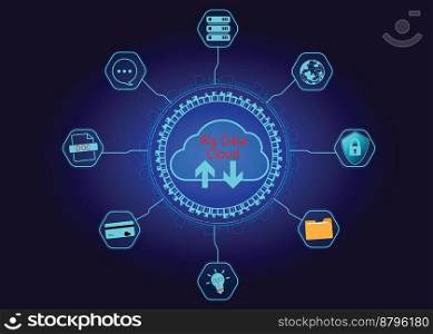 cloud icon concept of big data access, global network connection, data search, use of computing resources to make transactions with internet technology online and Cyber Security Data Protection.