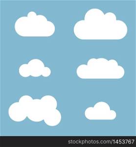 Cloud icon, vector clouds set on blue background.