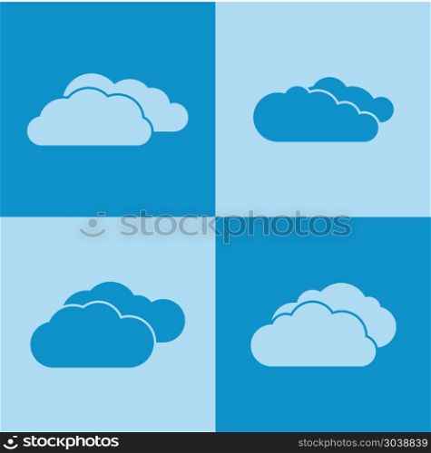 Cloud icons on blue background. Cloud icons on blue background. Weather clouds and internet communication. Vector illustration