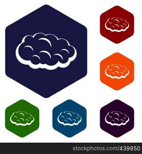 Cloud icons set hexagon isolated vector illustration. Cloud icons set hexagon