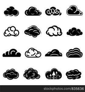 Cloud icons set. Simple illustration of 16 cloud vector icons for web. Cloud icons set, simple style