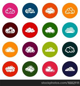 Cloud icons set vector colorful circles isolated on white background . Cloud icons set colorful circles vector