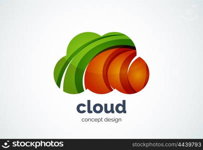 Cloud logo template, remote hard drive storage or weather concept - geometric minimal style, created with overlapping curve elements and waves. Corporate identity emblem, abstract business company branding element