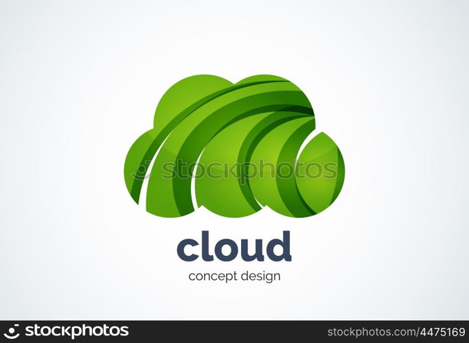 Cloud logo template, remote hard drive storage or weather concept - geometric minimal style, created with overlapping curve elements and waves. Corporate identity emblem, abstract business company branding element