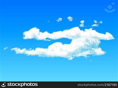 Cloud made of scattered dots in the blue sky, dotwork illustration
