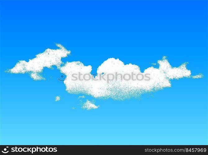 Cloud made of scattered dots in the blue sky, dotwork illustration