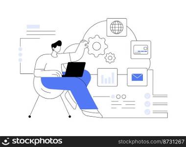 Cloud management abstract concept vector illustration. Cloud computing strategy, distributed system management, data storage service, operation center, public information abstract metaphor.. Cloud management abstract concept vector illustration.