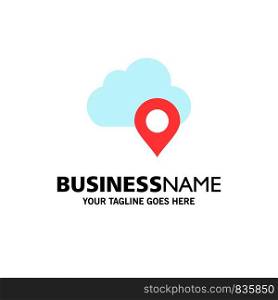 Cloud, Map, Pin, Marker Business Logo Template. Flat Color