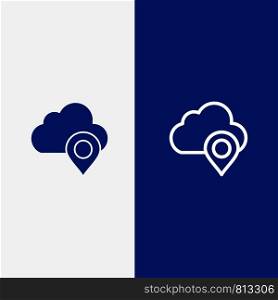 Cloud, Map, Pin, Marker Line and Glyph Solid icon Blue banner Line and Glyph Solid icon Blue banner