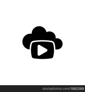 Cloud Media Play. Flat Vector Icon illustration. Simple black symbol on white background. Cloud Media Play sign design template for web and mobile UI element. Cloud Media Play Flat Vector Icon