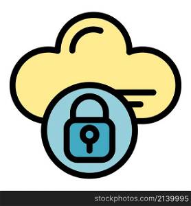 Cloud memory lock icon. Outline cloud memory lock vector icon color flat isolated. Cloud memory lock icon color outline vector