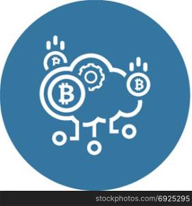 Cloud Mining Icon.. Bitcoin Cloud Mining Icon. Modern computer network technology sign. Digital graphic symbol. Crypto Currency technology. Concept design elements.