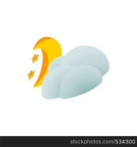 Cloud, moon and stars icon in isometric 3d style on a white background. Cloud, moon and stars icon, isometric 3d style
