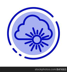 Cloud, Nature, Spring, Sun Blue Dotted Line Line Icon