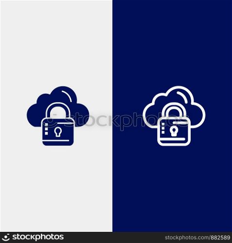 Cloud, Network, Lock, Locked Line and Glyph Solid icon Blue banner