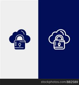 Cloud, Network, Lock, Locked Line and Glyph Solid icon Blue banner