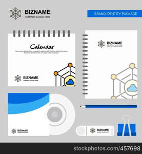 Cloud network Logo, Calendar Template, CD Cover, Diary and USB Brand Stationary Package Design Vector Template