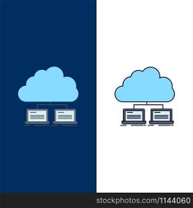 cloud, network, server, internet, data Flat Color Icon Vector