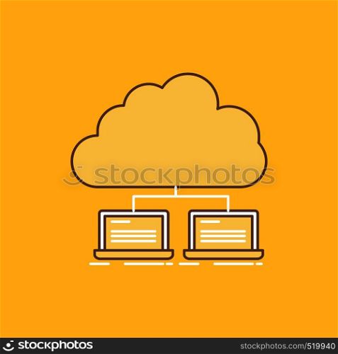 cloud, network, server, internet, data Flat Line Filled Icon. Beautiful Logo button over yellow background for UI and UX, website or mobile application. Vector EPS10 Abstract Template background