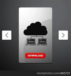 cloud, network, server, internet, data Glyph Icon in Carousal Pagination Slider Design & Red Download Button. Vector EPS10 Abstract Template background