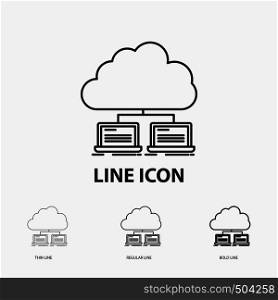 cloud, network, server, internet, data Icon in Thin, Regular and Bold Line Style. Vector illustration. Vector EPS10 Abstract Template background