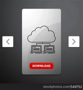cloud, network, server, internet, data Line Icon in Carousal Pagination Slider Design & Red Download Button. Vector EPS10 Abstract Template background