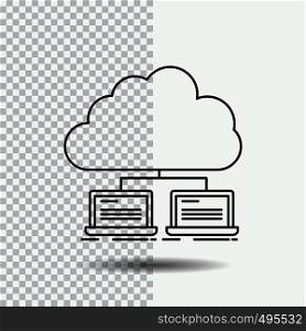 cloud, network, server, internet, data Line Icon on Transparent Background. Black Icon Vector Illustration. Vector EPS10 Abstract Template background