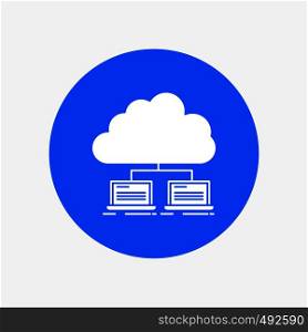 cloud, network, server, internet, data White Glyph Icon in Circle. Vector Button illustration. Vector EPS10 Abstract Template background