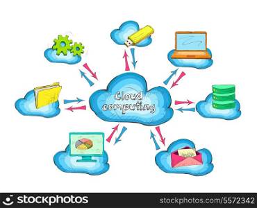 Cloud network technology service with connected devices and computers concept icon vector illustration
