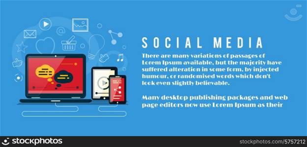 Cloud of application icons. Social media concept. Banner with social media item icons