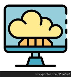 Cloud on computer screen icon. Outline cloud on computer screen vector icon color flat isolated. Cloud on computer screen icon color outline vector