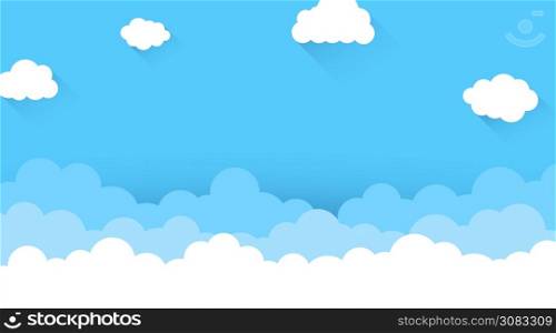 Cloud on high blue sky outdoor white fluffy cartoon background vector flat design illustration