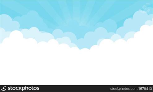 Cloud on top blue sky with sunlight outdoor cartoon landscape background flat design vector illustration