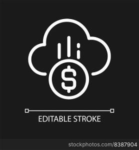 Cloud payment pixel perfect white linear icon for dark theme. E-payment adoption. Financial transactions. Thin line illustration. Isolated symbol for night mode. Editable stroke. Arial font used. Cloud payment pixel perfect white linear icon for dark theme