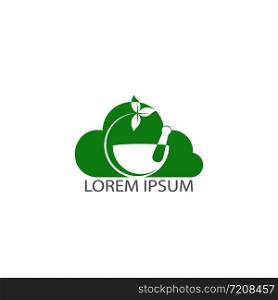 Cloud Pharmacy medical logo design. Natural mortar and pestle logotype, medicine herbal illustration symbol icon vector design.