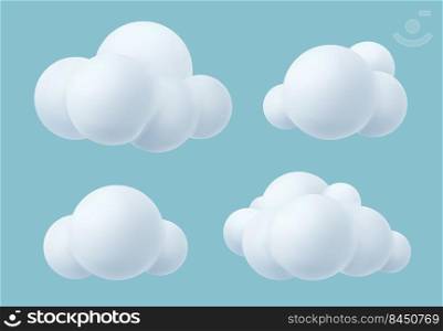 Cloud plastic. Realistic soft trendy silver clouds outdoor 3d render atmosphere rounded items decent vector templates collection. Illustration of soft shape cloud made from plastic. Cloud plastic. Realistic soft trendy silver clouds outdoor 3d render atmosphere rounded items decent vector templates collection