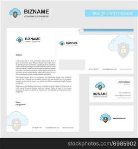 Cloud protected Business Letterhead, Envelope and visiting Card Design vector template