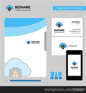 Cloud protected Business Logo, File Cover Visiting Card and Mobile App Design. Vector Illustration