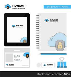 Cloud protected Business Logo, Tab App, Diary PVC Employee Card and USB Brand Stationary Package Design Vector Template