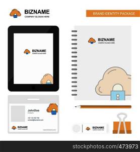 Cloud protected Business Logo, Tab App, Diary PVC Employee Card and USB Brand Stationary Package Design Vector Template