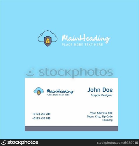 Cloud protected logo Design with business card template. Elegant corporate identity. - Vector