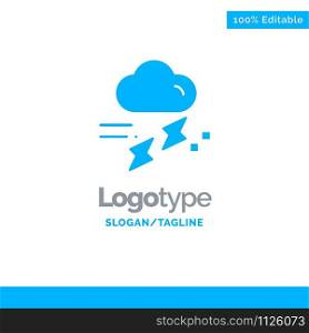 Cloud, Rain, Rainfall, Rainy, Thunder Blue Solid Logo Template. Place for Tagline
