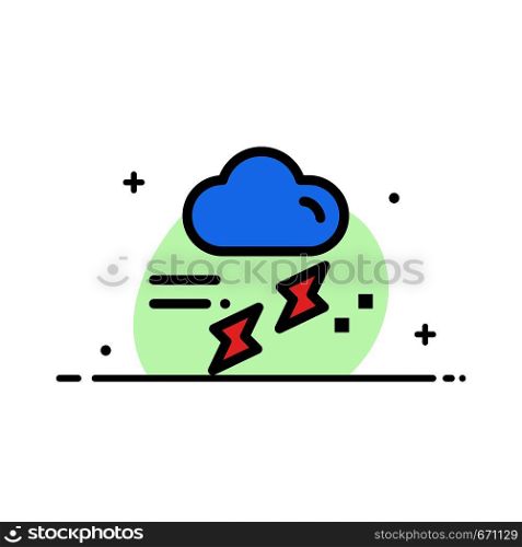Cloud, Rain, Rainfall, Rainy, Thunder Business Flat Line Filled Icon Vector Banner Template