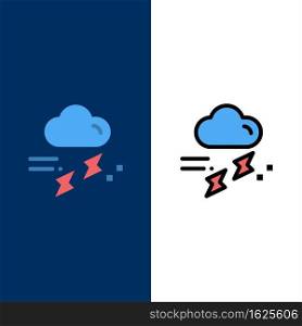 Cloud, Rain, Rainfall, Rainy, Thunder  Icons. Flat and Line Filled Icon Set Vector Blue Background