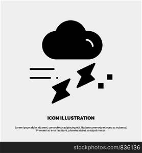 Cloud, Rain, Rainfall, Rainy, Thunder solid Glyph Icon vector