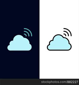 Cloud, Rainbow, Sky, Spring, Weather Icons. Flat and Line Filled Icon Set Vector Blue Background