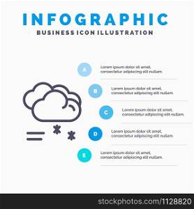 Cloud Raining, Forecast, Raining, Rainy Weather Line icon with 5 steps presentation infographics Background
