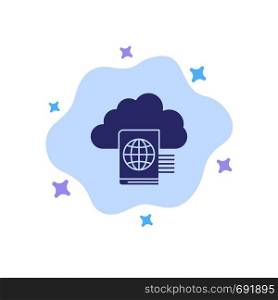 Cloud, Reading, Folder, Upload Blue Icon on Abstract Cloud Background