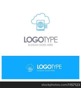 Cloud, Reading, Folder, Upload Blue outLine Logo with place for tagline